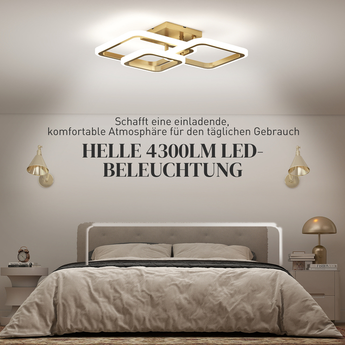 Світлодіодна стельова лампа 40 Вт, 4300 Лм, 3500K/4500K/6000K, трикутна стельова лампа для вітальні, розмір 48 x 46 x 13 см, золота