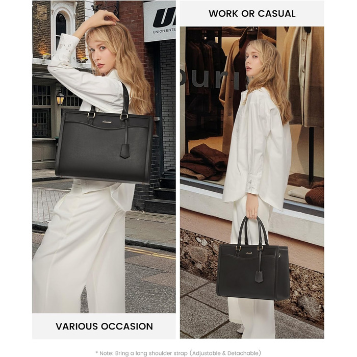 LOVEVOOK Сумка для ноутбука 15.6 дюймів, жіноча, велика, з PU-шкіри, для роботи, навчання, універсальна, чорна