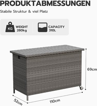 Водонепроникний садовий ящик Amopatio Gartenbox 480л з поліротангу, металевий ящик для подушок на колесах з газліфтом для саду та балкону, сірий