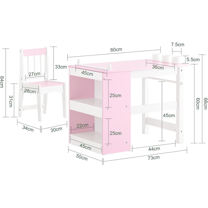 Дитячий стіл SoBuy з табуретом, комплект меблів для дитячої кімнати, ігровий та навчальний стіл для дітей, рожевий (80x66x50 см)