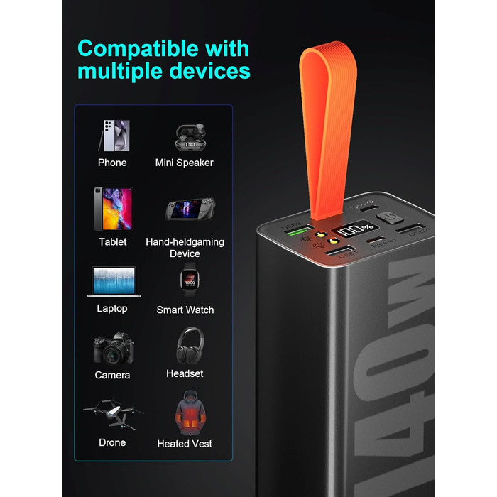 Портативний зарядний акумулятор 140W 70000mAh з USB-C PD 3.0 для ноутбуків, iPhone, Galaxy, MacBook, Dell та інших пристроїв (чорний)