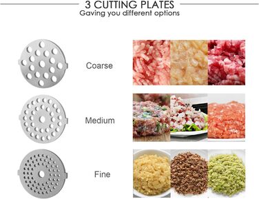 Професійний м'ясоподрібнювач COOCHEER для приготування ковбас, 2000 Вт, з 3 наборами ножів
