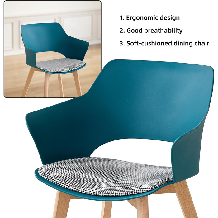 Набір з 8 кухонних стільців GrandCA HOME з масивних дерев'яних ніжок, оббивка, зелений (Lago Blu-n)