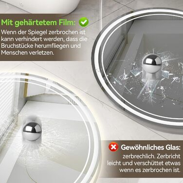 Дзеркало для ванної кімнати з підсвічуванням 70x50 см, LED, Smart, антизапар, 3 кольори, диммування, вертикальна/горизонтальна орієнтація