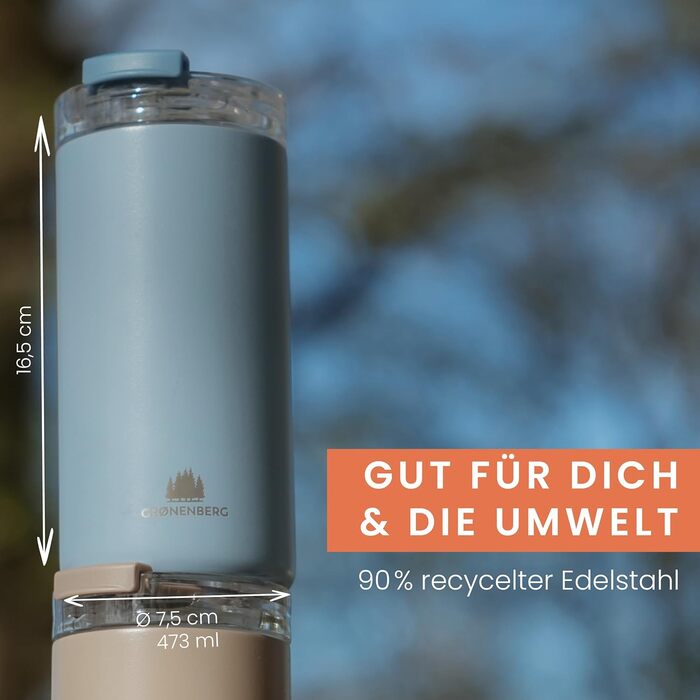 Термокружка Groenenberg 473 мл | Зберігає тепло до 4 годин | З переробленої нержавіючої сталі (Sky)