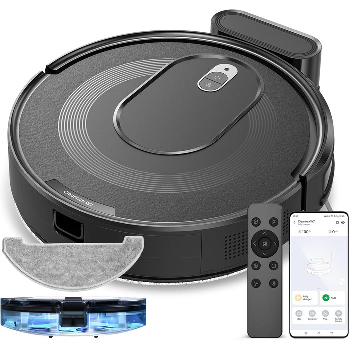 Робот-пилосос Vexilar W7 3-в-1 з функцією миття, антизаплутувальна насадка, потужність 4000Pa, час роботи до 120 хв, керування через додаток/пульт, ідеальний для шерсті тварин, килимів та твердих підлог