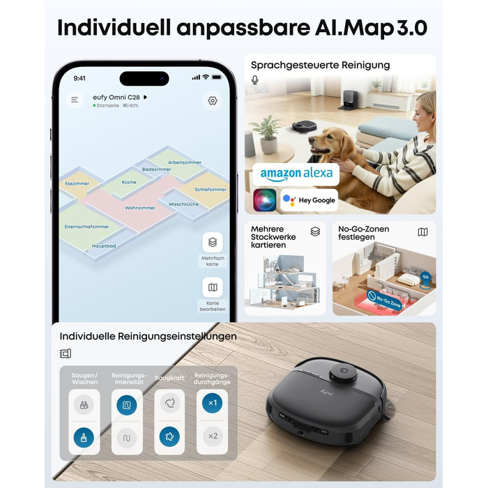 Робот-пилосос Eufy C28 з функцією миття підлоги, HydroJet самоочисний валик, потужність 15000Pa, 5-в-1 Omni-станція, антизаплутувальна щітка, розпізнавання перешкод за допомогою ШІ
