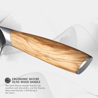 Ніж кухарський Damast 20 см Hecef, професійний ніж шеф-кухаря, японський ніж з 67 шарів дамаської сталі, гостре м'ясне лезо з ручкою з оливкового дерева