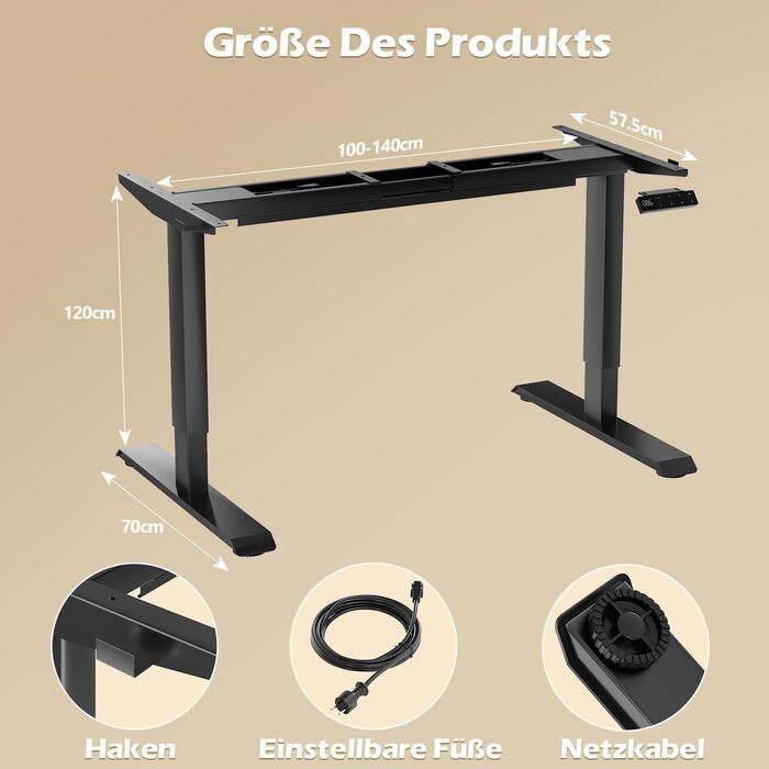 Регульований стіл JUMMICO з 2 моторами, чорний. Стільниця з USB-портами, 3 рівня пам'яті