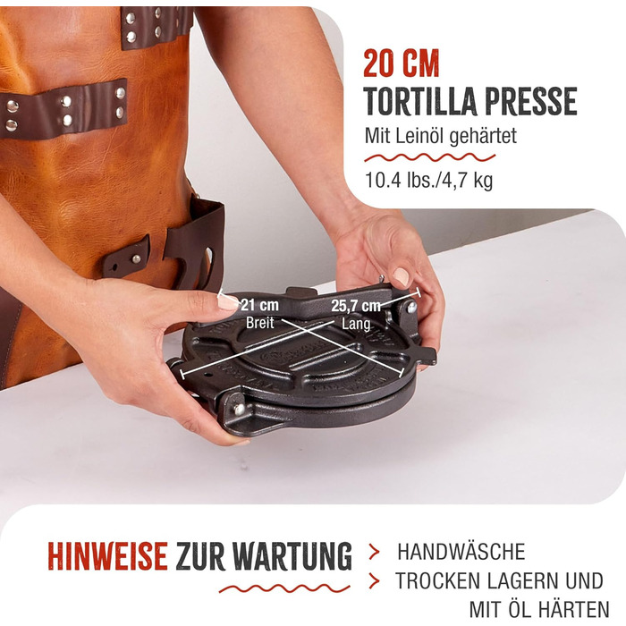 Прес для тортилій Victoria, чавун, 20 см: для тако, арепа, кесаділья, емпанада, патакон