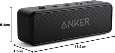 Портативна Bluetooth колонка Anker SoundCore 2 - потужний звук, глибокий бас, 24 години роботи, водонепроникність IPX7, для iPhone, Galaxy та інших пристроїв (Чорний)