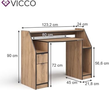 Ігровий стіл Vicco Joel, 123,2 x 45 см (123,2 x 90 см, дуб Goldkraft)