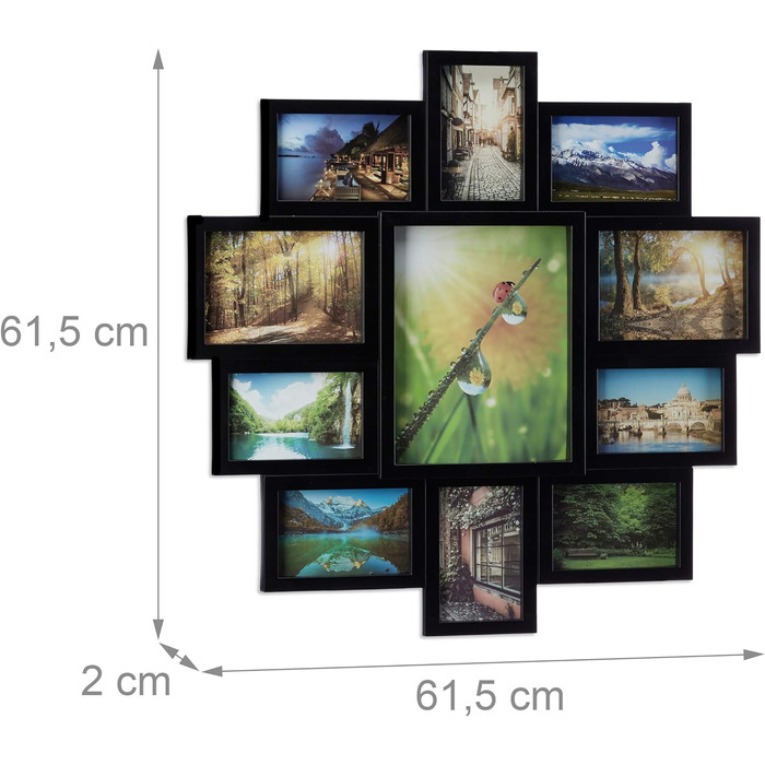 Колаж для фоторамки Relaxdays, Фотогалерея, Фоторамка для підвішування, для кількох фотографій, 0 x 5 см (Чорний, 1)