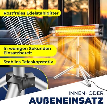 Інфрачервовий обігрівач KESSER® 2500W з захисним чохлом та телескопічним штативом – для тераси, вітальні, дачі