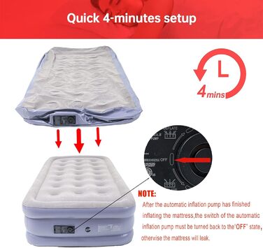 Надувне ліжко Icelus Doppel 204x153x23 см з повітряним насосом. Надувний матрац для кемпінгу, подорожей та дому. Ліжко для відпочинку, спальне місце для 1 особи