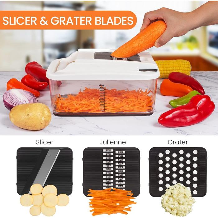 Набір для нарізки овочів RüK 22-в-1: нарізник, шинкувальник, овочечистка, фрукти - для кухні, ABS, великий розмір