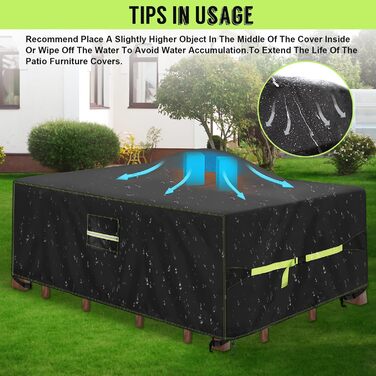 Накладка для садово-патіо меблів зимова, 420D Oxford, 250x150x90 см, водовідштовхуюча, UV-стійка, з вентиляційними отворами