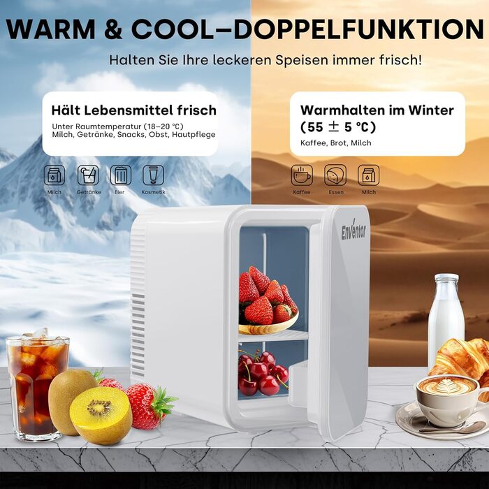 Mini холодильник Enventor 10L: компактний, тихий, з функцією охолодження та підігріву (12V/220V) для авто, спальні, офісу