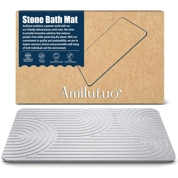 Килимок для ванни Amilutuo кам'яний, неслизький, швидковисихаючий (60 x 39 см, сірий)