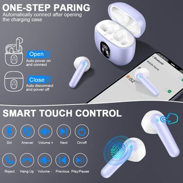 Навушники-вкладиші Drsaec Bluetooth 5.3, бездротові, шумозаглушення ENC, 50 год, LED-дисплей, фіолетовий