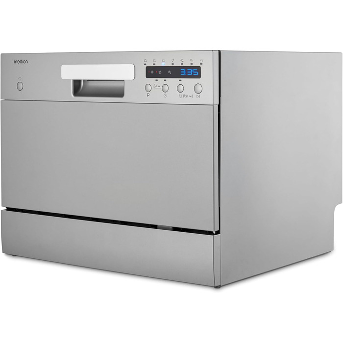 Посудомийна машина MEDION DWT60, 6 комплектів, 7 програм, ECO, AquaStop, LED дисплей, захист від дітей, срібна