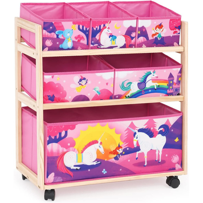 Органайзер для іграшок HOMCENT з колесами та 6 контейнерами великої місткості для дитячої кімнати, дівчачої кімнати