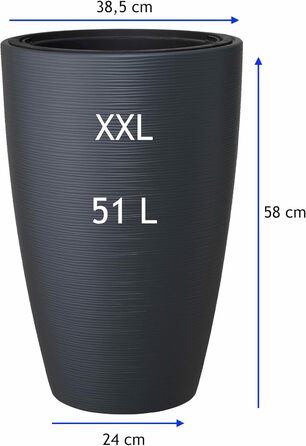 Горщик для квітів MELTOM Blumenkübel, XXL-58см, антрацит, знімний вкладиш, горизонтальні смуги