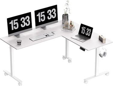 Електричний кутовий стіл BEXEVUE 160x140 см з регулюванням висоти, 3 пам'яті, антиколізійна система, для дому та офісу