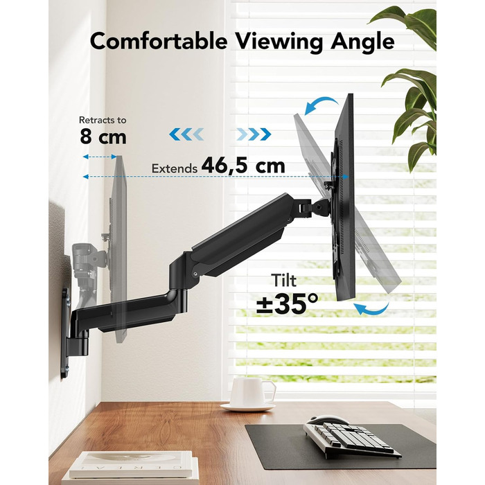 Кріплення для монітора HUANUO, 17-35 дюймів, LED/LCD/TV, VESA 75/100/200mm, регульоване, поворотне, з газовою пружиною