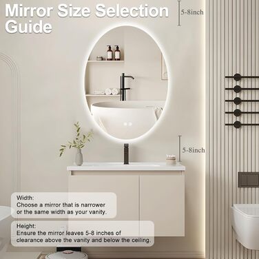 Дзеркало для ванної кімнати AONELAS BuLife з овальною підсвіткою, 71,1 x 50,8 см, антизапарник, 3 кольори, регульована яскравість, настінний монтаж, дзеркало для макіяжу з сенсорним вимикачем