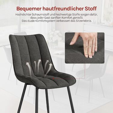 Стільці для їдальні WOLTU, 2 шт., для вітальні, кухні, їдальні, м'які з підлокітниками, сидіння з льону, металеві ніжки, до 150 кг, темно-сірий