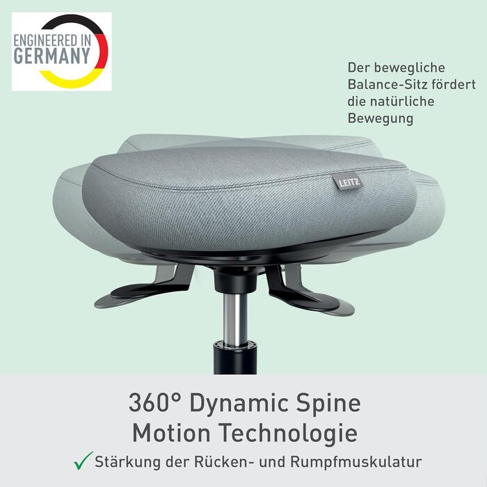 Офісний стілець Leitz Ergo Active з піною подвійної щільності, регульована висота 57-82 см, оббивка з переробленого матеріалу (110 кг), колір світло-сірий