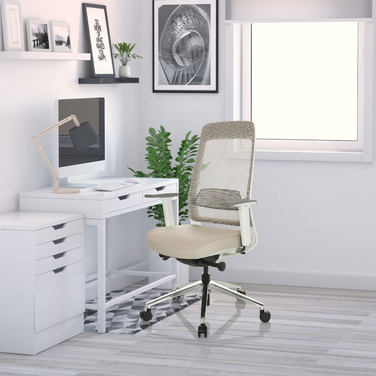 Офісне крісло / поворотне крісло CHIARO T2 WHITE сітка / тканина сіра / бежева hjh OFFICE