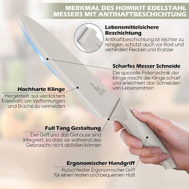 Набір ножів Homikit з підставкою: 6 стейк-ніжів, кухонні ножі, ніж для заточування, нержавіюча сталь, кухонний аксесуар