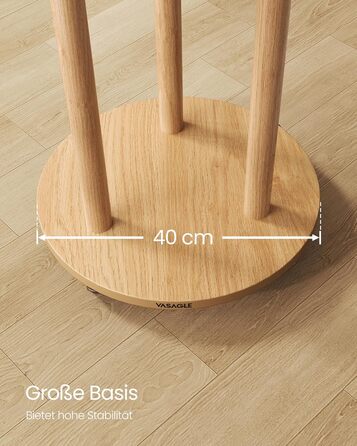 Вішалка для одягу VASAGLE з 11 гачками та 3 полицями, на коліщатках, з масиву дерева, для передпокою, спальні, вітальні, RCR023B01 (натуральний колір)