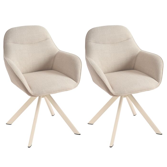 Обідні стільці поворотні з підлокітниками, комплект 2 шт., з м'яким сидінням з велюру, бежевий колір, для кухні та вітальні