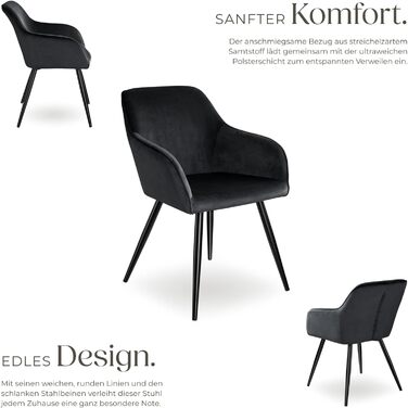 Тектейк® сучасний стілець для їдальні з підлокітниками, м'яке сидіння з велюру, крісло для вітальні, оббитий офісний стілець з чорними металевими ніжками, стілець для туалетного столика - коричневий/чорний (набір 2 шт., Чорний)