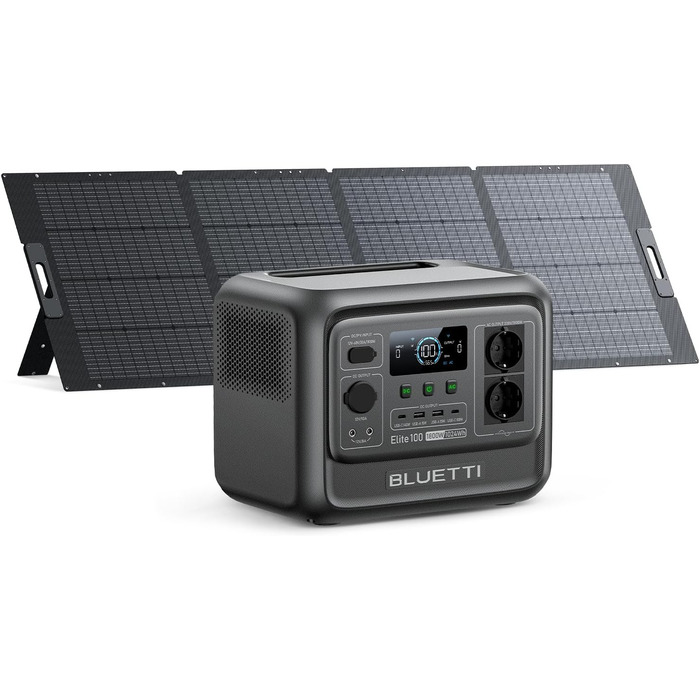 Портативна електростанція Bluetti Elite 100 з сонячною панеллю 350W: 1024Wh, LFP акумулятор, 1800W (3600W пік), для кемпінгу та резервного живлення
