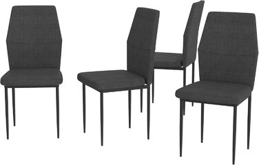 Стілець для обідньої кімнати GOLDFAN (4 шт.) з тканини льон, сірий (чорний), сучасний дизайн, з металевими ніжками