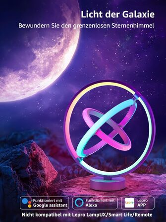 Lepro AI Розумна лампа TB2, Персоналізований світловий дизайнер на основі AI, Синхронізація з музикою/Керування через додаток, Настільна лампа з регулюванням яскравості, RGB+IC технологія, Сумісна з Alexa/Google, Без пульта керування, Ключ скрипки (Planet