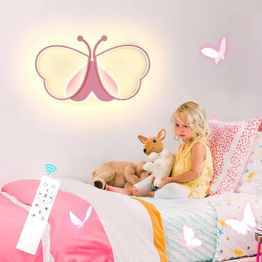 Світлодіодний настінний світильник LUOLONG для дитячої кімнати, креативний приліжковий світильник у вигляді метелика для дитячої кімнати, лампа для кімнати для хлопчиків і дівчаток з регульованою яскравістю, приліжкова лампа для спальні з малюнком-рожевий