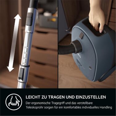 Пилсос AEG CLEAN 6000 з мішком, висока потужність, насадки, 55% перероблений пластик, для власників домашніх тварин, чищення м'яких меблів, радіус дії 12 м, 850 Вт, блакитний, AB61C2DBS Матовий блакитний