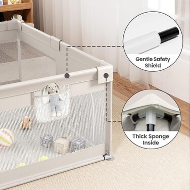 Дитячий манеж Laufstall Baby 175x150 см - великий ігровий простір з безпечним мережевим дизайном, неслизьке дно, 2 кільця для іграшок