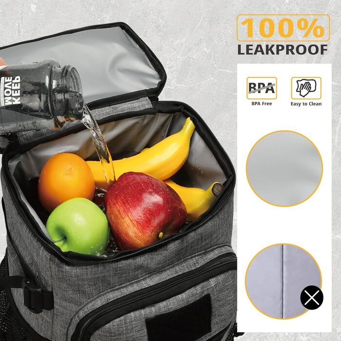 Тактичний рюкзак-холодильник 25L, вологостійкий та міцний, великий ланч-рюкзак, водонепроникний, для чоловіків, жінок, роботи, подорожей, кемпінгу, пляжу та походів (сірий)