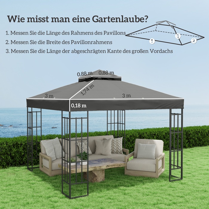 Тент для павільйону 3 x 3 м, замінний, з отворами для стоку води, UPF30+, захист від сонця, темно-сірий