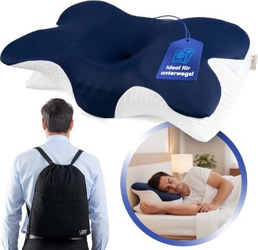 Подушка для шиї Home Vibez® з піною з пам'яті ефекту, знімає біль у шиї та плечах, ергономічний дизайн, ортопедична підтримка шиї з охолоджуючим чохлом для будь-яких положень сну, з сумкою для подорожей