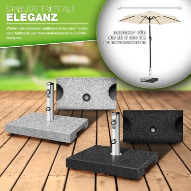Підставка для парасольки Tillvex® Granit на колесах з ручкою для перенесення, 27 кг | Підставка для парасольки з нержавіючою сталею | Підставка для парасольки на балкон, діаметр 250 см, для стійок 16-48 мм (Прямокутна, сіра)