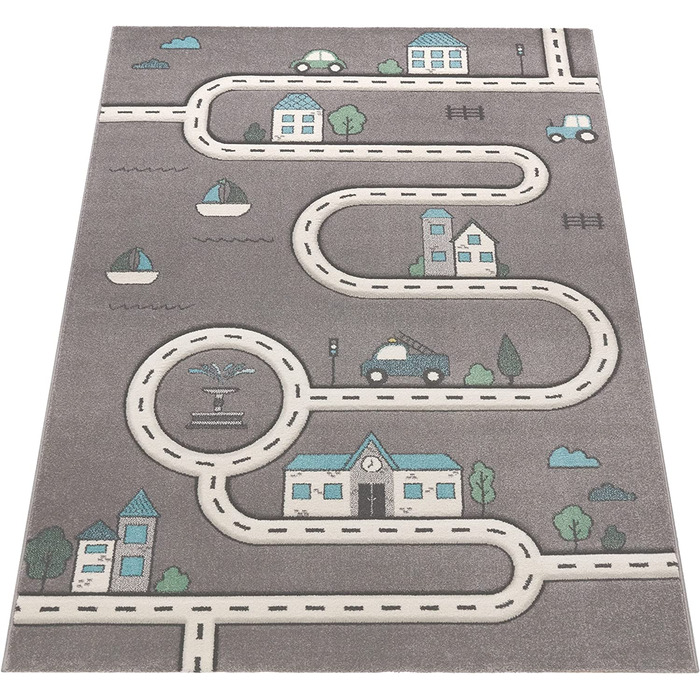 Дитячий домашній килим Paco для дитячої кімнати сучасний навчальний килим вуличний автомобільний дизайн будинку Розмір (140x200 см, різнокольоровий)