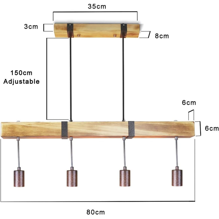 Вінтажний підвісний світильник Дерево 80CM, 6xE27 4W 2700K, для їдальні, кухні, бару, ресторану, ресторану