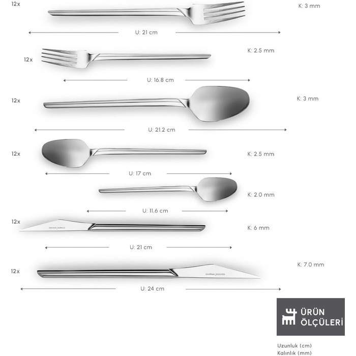 Karaca Midway Набір столових приборів на 12 осіб (84 шт.) - нержавіюча сталь, ножі, виделки, ложки. Кухонний набір столових приборів
